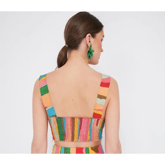 Emporio Sirenuse Positano Women 44/US 8 Pink Dahlia Abstract Linen Crop Top NWT - Picture 2 of 13